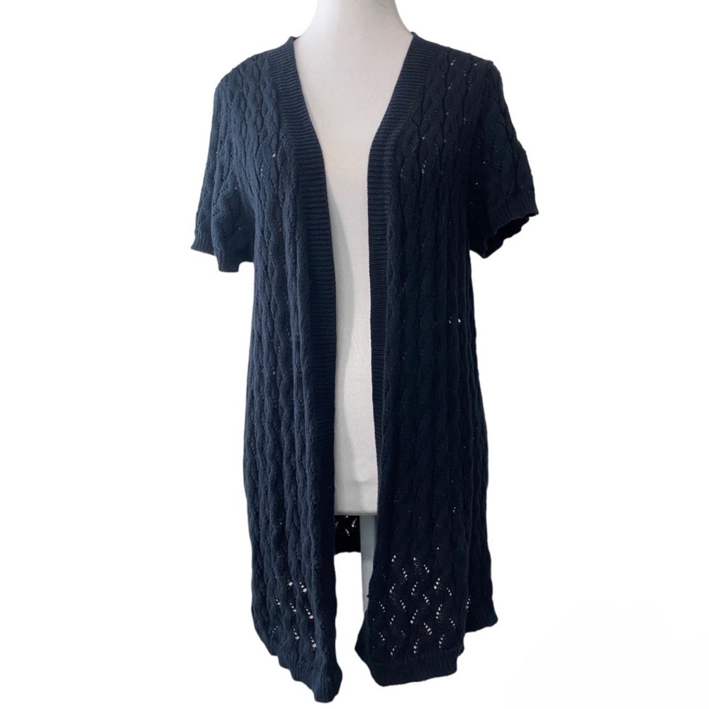 Croft & Barrow Short Sleeve Long Line Open Cardigan Cotton Women’s Medium Black